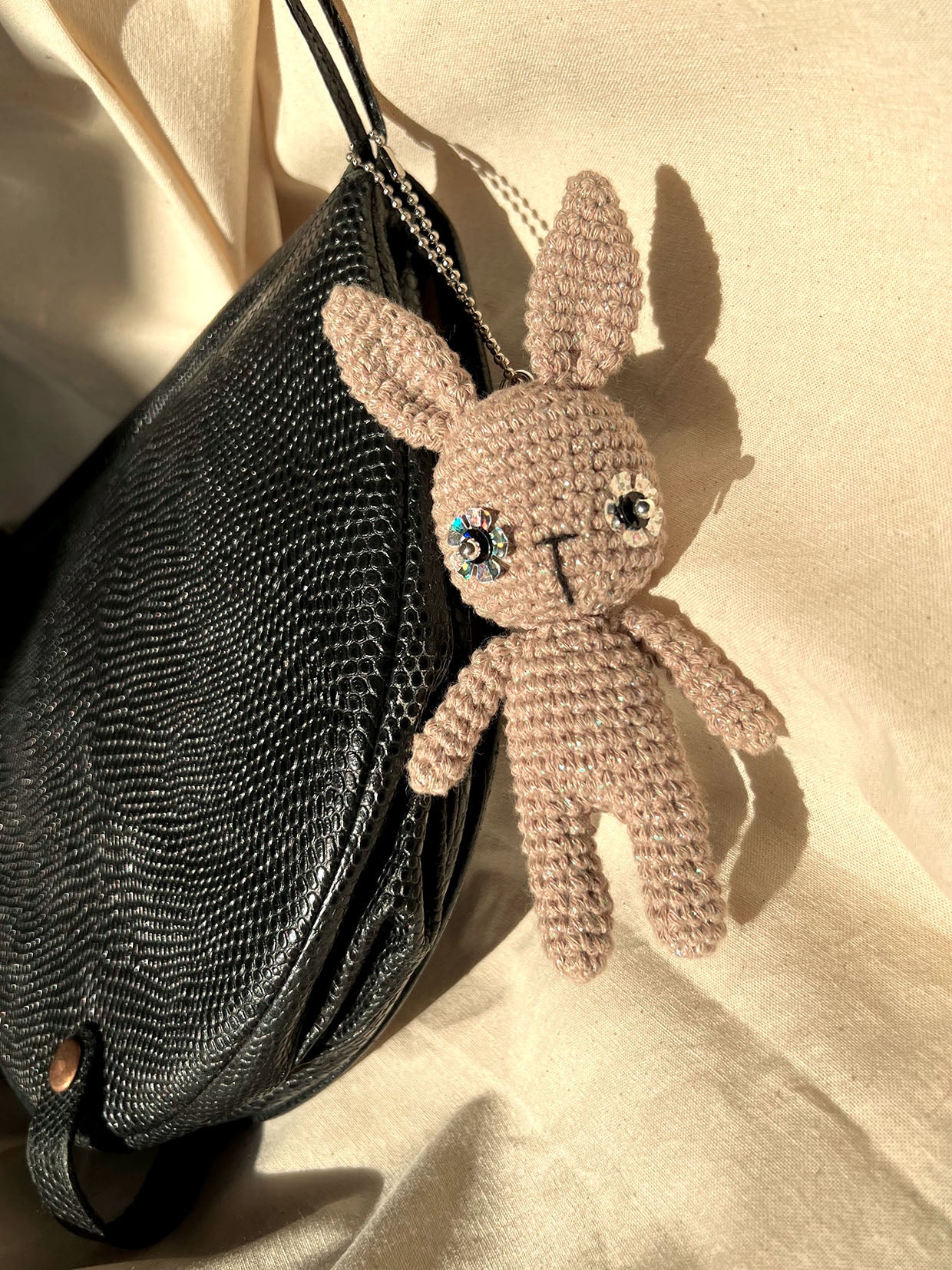 DISCO BUNNY BAG CHARM - ALMOND