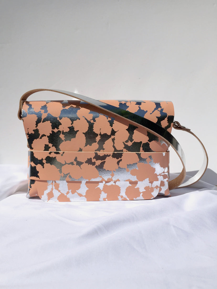 CAROLINE SHOULDER BAG - SILVER AND CORAL - MEDIUM