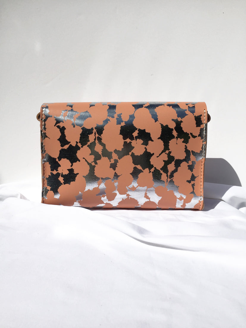 CAROLINE SHOULDER BAG - SILVER AND CORAL - MEDIUM