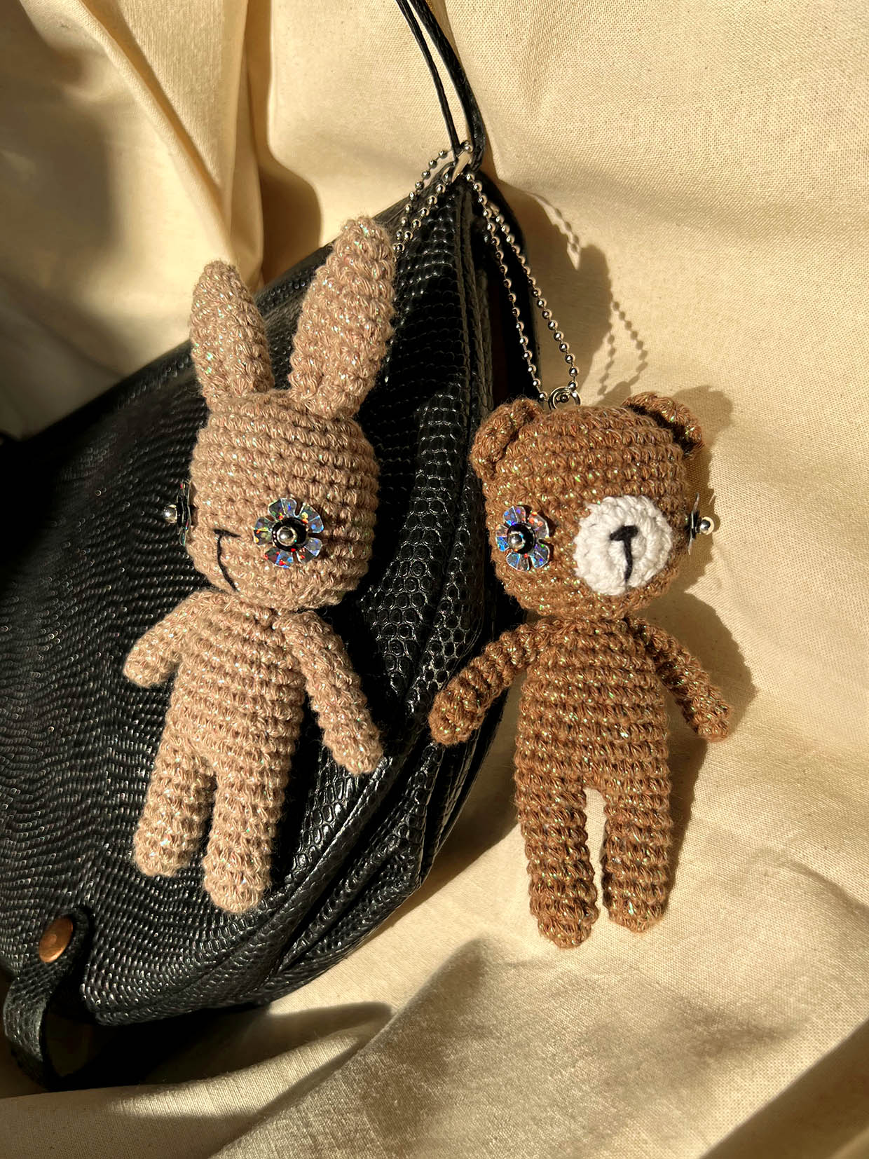 DISCO BUNNY BAG CHARM - ALMOND